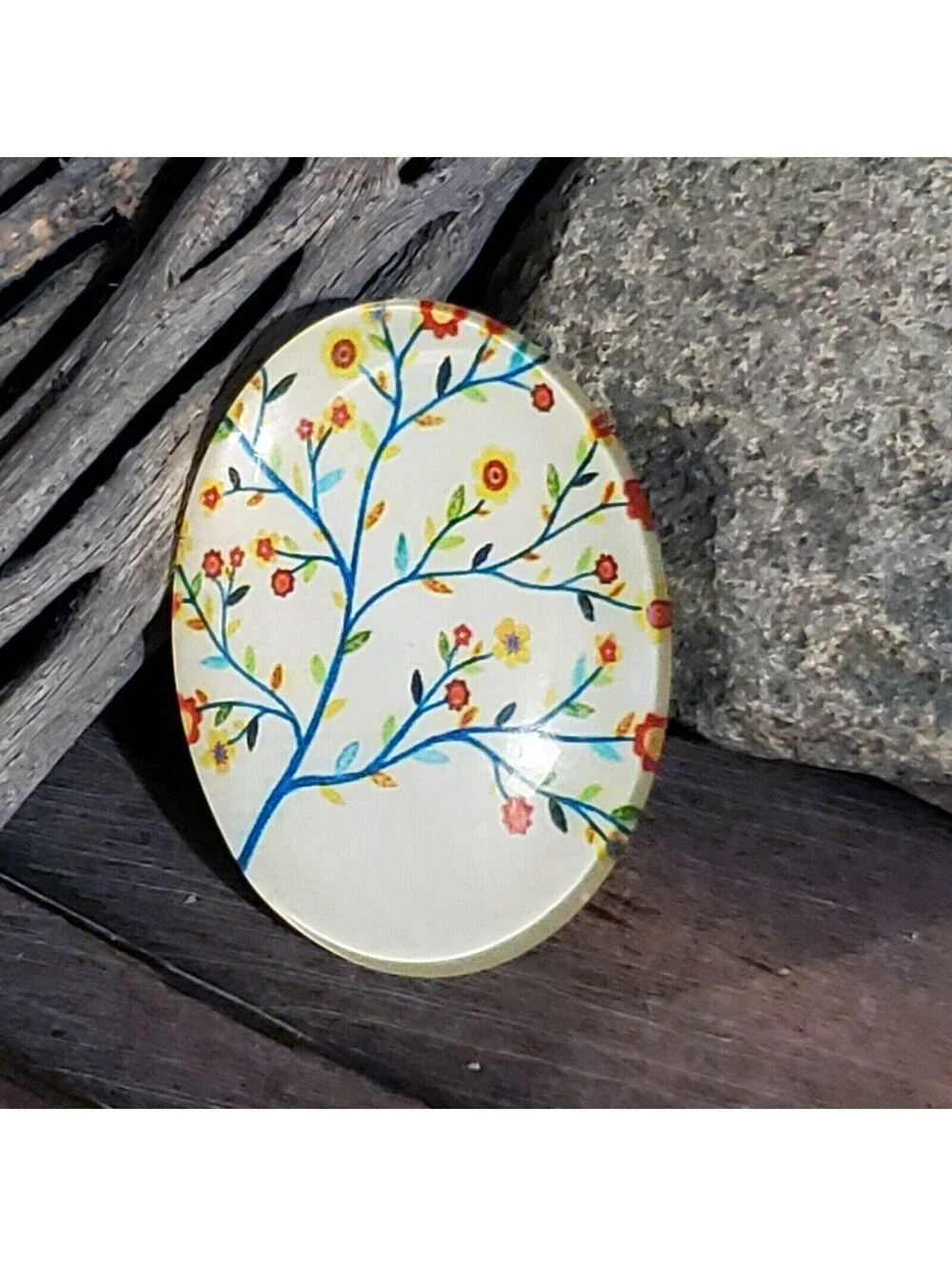 Handmade Tree of Life 40x30mm Oval Tempered Glass Cabochon 6939-M